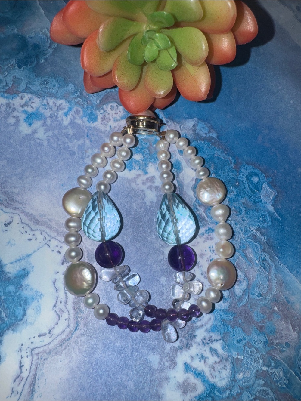 Pearl, Blue Topaz & Amethyst Bracelet